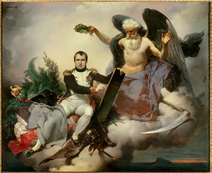 Napoleon I zostaje ukoronowany przez Czas i pisze Kodeks cywilny. Alegoria Czasu, pod postacią starego anioła, koronuje Napoleona Bonapartego (1769-1821) w czasie, gdy rewidował swój kodeks praw znany jako Kodeks Napoleona, promulgowany w 1804 roku.