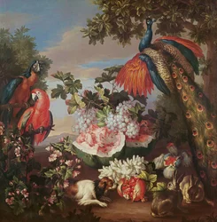 Owoce i egzotyczne ptaki w krajobrazie