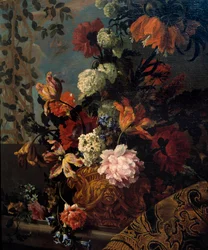 Martwa natura z kwiatów Malarstwo Jeana Baptiste (Jean-Baptiste) Monnoyer (1634-1699) XVII-wieczne słońce. 1,13x1 m Marsylia, Musee des Beaux Arts