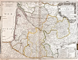 Mapa Guyenne i Gascogne (południowo-zachodnia Francja) (Grawerowanie
