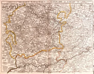 Mapa Brabancji Hiszpańskiej (Brabancja Flamandzka i Walońska) oraz diecezji Liege (Belgia) (Grawerowanie