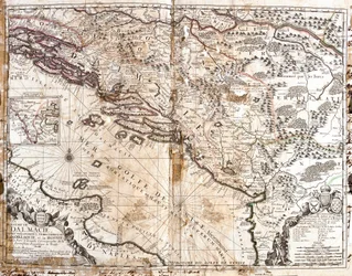 Mapa Królestwa Dalmacji (dzisiejsza Chorwacja i Czarnogóra), na wybrzeżu Zatoki Weneckiej (Morze Adriatyckie) (rycina)