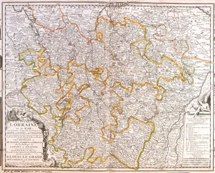 Mapa prowincji Lotaryngia (Francja) (Grawerowanie