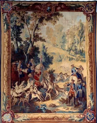 Polowanie Ludwika XV (1710-1774). Gobelin autorstwa Jean Baptiste Oudry (1686-1755)