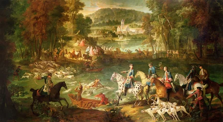 Polowanie nad stawem Saint-Jean w Lesie Compiegne, przed 1734 r.