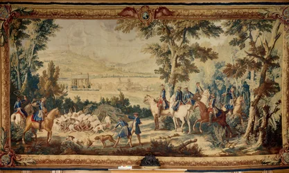 Polowanie na Ludwika XV. Gobelin autorstwa Jean Baptiste Oudry (1686 - 1755)