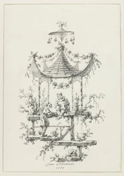 Kompozycja ozdobna w stylu chinoiserie Ozdobne wzory w stylu Chinoiserie dla Deuxième Cahier de six Baraques Chinoises (tytuł serii)