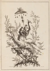 Strusie Rirders, talerz z zestawu przedstawień Chinoiserie