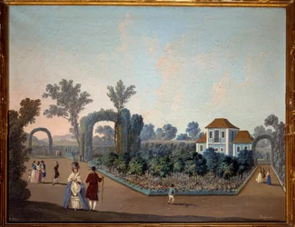 Widok ogrodów Benfiki w Lizbonie w 1785 r. Akwarela Jeana Pillementa (1728-1808) 1785 Paryż, Sztuka dekoracyjna