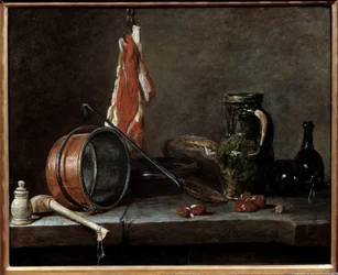 Tłuste menu i naczynia kuchenne. Martwa natura. Obraz Jeana Baptiste Simeona Chardina (1699-1779)