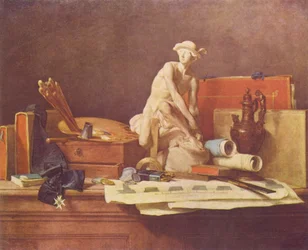 Francuski:  Nature morte avec des attributs des Arts Martwa natura z atrybutami sztuki