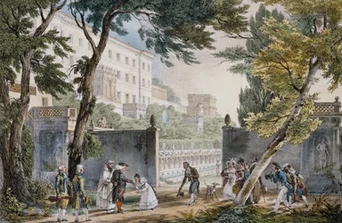 Willa: scena spotkania szlachty - rycina Jana Chrzciciela (Jean-Baptiste) Thomasa (1791-1833), ok. 1820