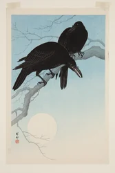 Crows in Moonlight (kolorowy drzeworyt)