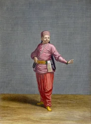 Chłopiec turecki, tablica 44 z „Kolekcja stu druków reprezentujących różne narody Lewantu” Charlesa de Ferriola, ryt. Jean-Baptiste Haussard (fl.1679-1749), 1707-08 (kolor