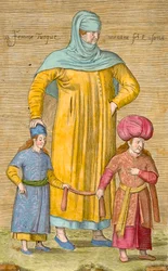 Kobieta prowadząca dzieci, płyta z "Kolekcji stu rycin przedstawiających różne narody Lewantu" Charlesa de Ferriol, 1707-08