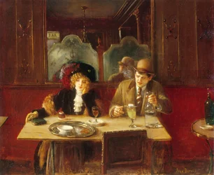 W kawiarni, pijący absynt, ok. 1909