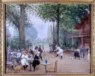 Chata rowerowa w Bois de Boulogne, około 1900 r. - Akwarela Jeana Berauda (+ 1935). Muzeum fok.