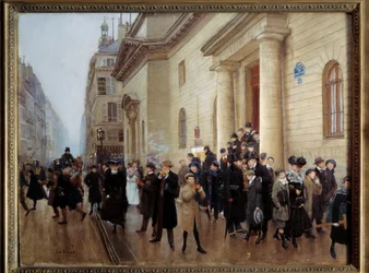 Opuszczenie liceum Concorcet w Paryżu Malarstwo Jean Beraud (1849-1935) 1903 Nd. 0,51x0,65 m Paryż, Muzeum Carnavalet - Opuszczenie liceum Condorcet w Paryżu. Obraz Jeana Berauda (1849-1935)