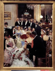 Wieczór. Obraz Jeana Bérauda (1849-1936). Wymiary 0,35 x 0,27 m. Paryż, Musée Carnavalet - Wieczór. Olej na drewnie, 0,35 x 0,27 m. Paryż, Musée Carnavalet.