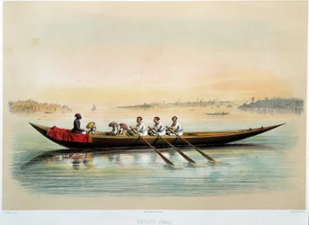 Imperium Osmańskie „”Łódź w Konstantynopolu”” Akwarela Jean Brindesi (1826-1888)