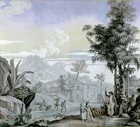 Wychodząc na spacer, ilustracja z „Paul et Virginie” Henri Bernardina de Saint-Pierre (1737-1814) 1823