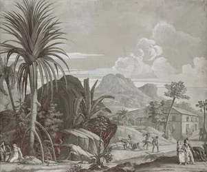 Wychodząc na spacer, panel tapety z serii „Paul et Virginie”, autorstwa Dufour & Cie, ok.1823