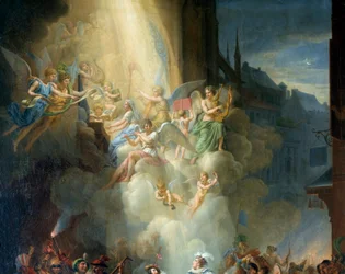 Fragment „”Nawrócenia Henri de Joyeuse”” (XVI wiek). Anioły muzyków. Obraz Jean Charles Tardieu (1765-1830)