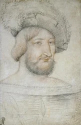 Portret Franciszka I (1494-1547), króla Francji par Clouet, Jean (ok. 1485-1541). Czarna kreda i sangwina na papierze, format 29,3x19,1, I poł. XVI w., Państwowy Ermitaż, Sankt Petersburg