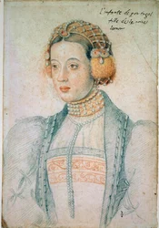 Portret Marii Portugalskiej (1521-1578), córki Manuela I z Portugalii i Eleonory z Austrii. Rysunek czarnego kamienia i krwi, Jean Clouet (1475/1485-1540)