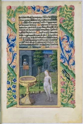 Pani Lat. Q.v.I.126 f.58 David szpieguje Batszebę podczas kąpieli, z Księgi godzin Ludwika dOrleans, 1469