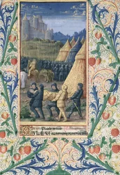 Ms Lat. Q.v.I.126 f.64 Śmierć Absaloma, z "Księgi godzin Ludwika Orleańskiego".