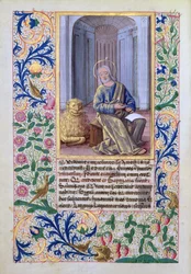 Pani Lat. Q.v.I.126 f.98v Św. Marek, z Księgi Godzin Ludwika dOrleans, 1469