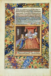 Pani Lat. Q.v.I.126 fol.19v Izaak błogosławi Jakuba, z „Księgi godzin Ludwika Orleańskiego”, 1490