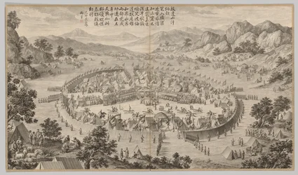 Khan z Bada Shan składa hołd: ze scen bitewnych stłumienia buntów, ok. 1930. 1765-177