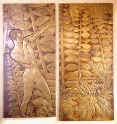 Cztery lakierowane i złocone drewniane panele z „La Chase”, ok. 1935-1949 (lakierowany i złocony panel drewniany)