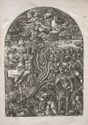 Apokalipsa: Babilon Nierządnica, siedzący na siedmiogłowej bestii, 1546-1556.