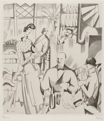 Kolacja w Bisto (Le diner chez le bistrot), 1923 (rycina na papierze tkanym)