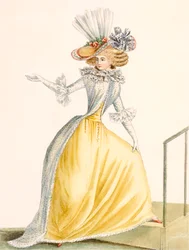 Collerette a la Henri IV, płyta z „Galeries des Modes et Costumes Francais”, ok. 1778-87 99: odzież; strój tradycyjny; strój tradycyjny; moda; ilustracja; c18th; moda