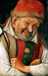 Renesans: Portret błazna dworskiego Pietra Gonelli (Gonnella) (zmarłego w 1441), na dworze rodu Este w Ferrarze - Portret ferraryjskiego błazna dworskiego Gonelli autorstwa Jeana Fouqueta (1420-1481), ok. 1445. Muzeum Historii Sztuki, Wiedeń