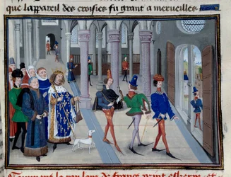 Król św. Ludwik (Ludwik IX (1214-1270) apelujący o opuszczenie zamorskiego kraju)” Miniatura z „Les Grandes Chronicles” Jeana Fouqueta (1420-1481), Paryż, Biblioteka Arsenału