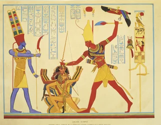 Reprodukcja fresków w świątyni Abu Simbel autorstwa J. F. Champollion