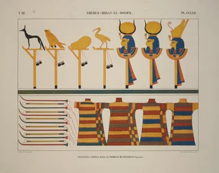Broń i znaki, Teby, Biban-el-Molouk, ilustracja z „Pomniki Egiptu i Nubii, 1845