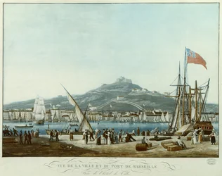 Widok na miasto i port w Marsylii z ratusza, ok. 1815-30 (akwatinta)
