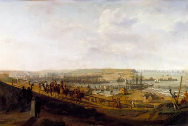 Cesarz Napoleon I odwiedza obóz Boulogne w lipcu 1804 r. Obraz Jeana Francois Hue (1751-1823) 1804 nd. 1,9x2,26 m²