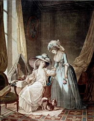 Trudna spowiedź. Sługa słuchający jej pani. Druk Jean Francois Janinet (1752-1814)