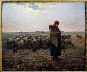 Bergere i jego owce nazywali wielkim pasterzem. Obraz Jeana Francois Milleta (1814-1875)
