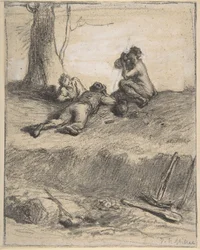 Roadworkers at Lunch, ok. 1850-1852 (kredka Conte z gwaszem, na papierze wykładanym)