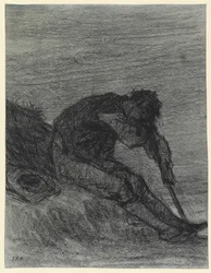 The Tired Haymaker (czarna kreda na papierze)