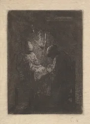 Dwie Kobiety Szyjące przy Lamplight, ca. 1853.
