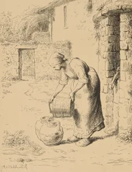 Kobieta opróżniająca wiadro, 1862 (cliché verre)